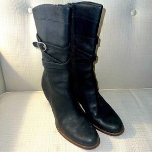 UGG Caroline High Heel Black Leather Side Zip Winter Boots Womens Sz 9M